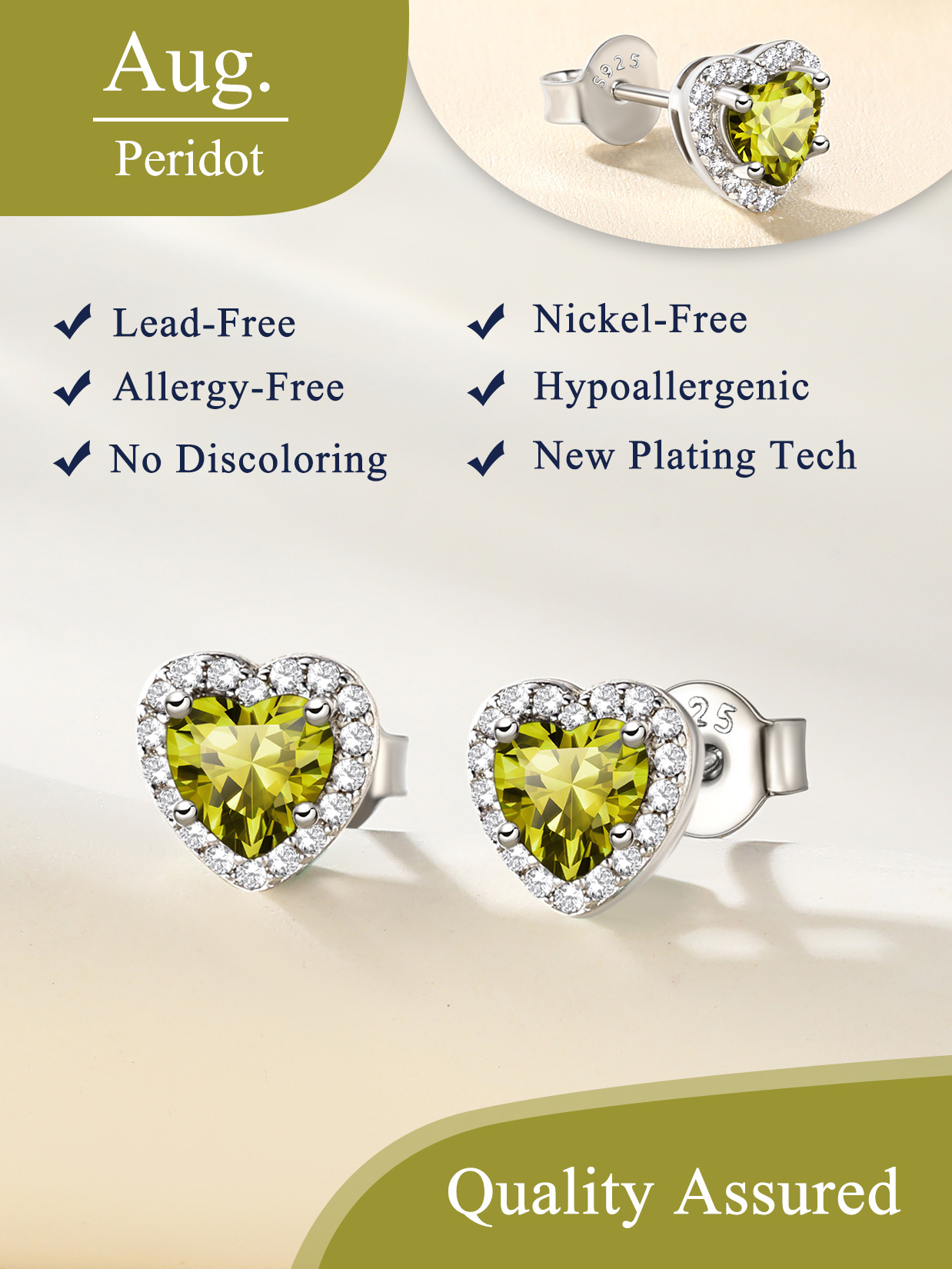 5mm Heart Cut Birthstone with Cubic Zirconia Halo Stud Earrings for women, august birthstone, Peridot Earrings, Leo Birthstone, Virgo Birthstone, sterling silver jewlery, gift idea