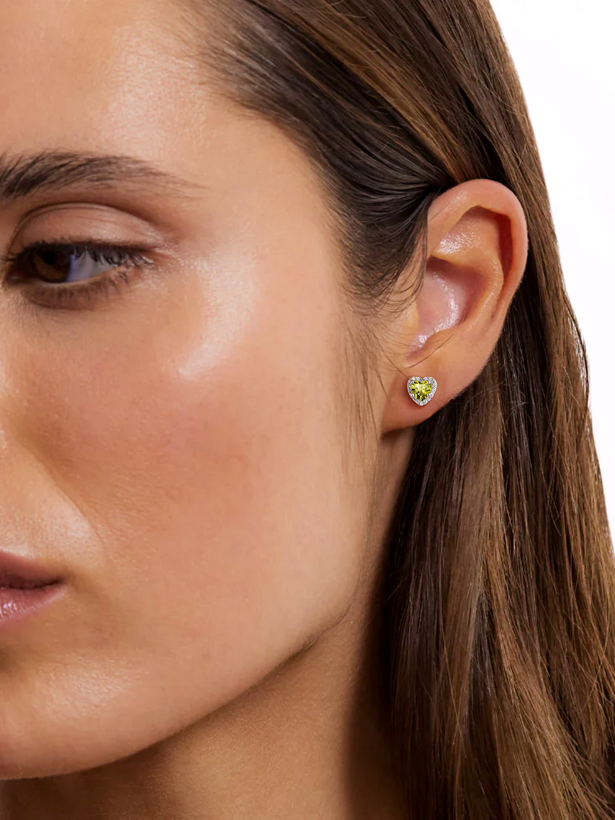 5mm Heart Cut Birthstone with Cubic Zirconia Halo Stud Earrings for women, august birthstone, Peridot Earrings, Leo Birthstone, Virgo Birthstone, sterling silver jewlery, gift idea
