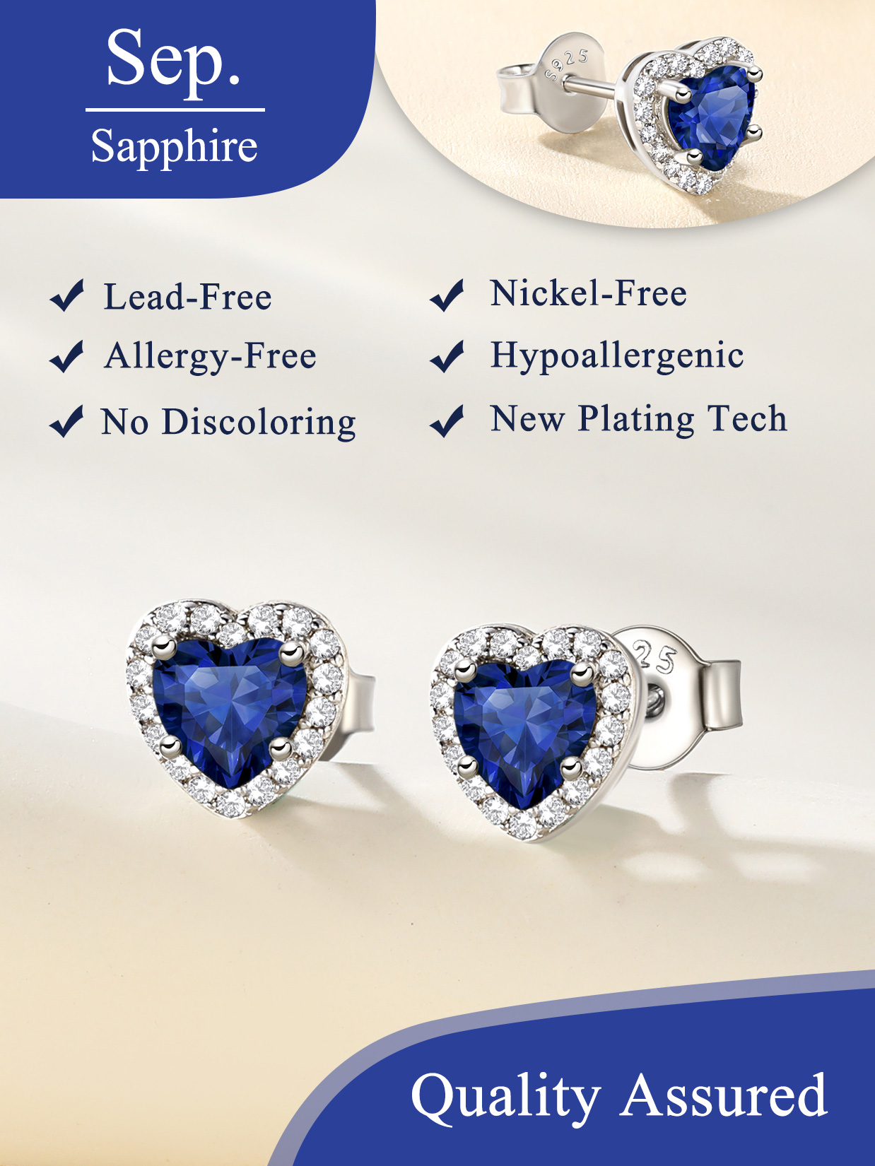 5mm Heart Cut Birthstone with Cubic Zirconia Halo Stud Earrings  for women, september birthstone, Sapphire Jewelry, Virgo Birthstone, Libra Birthstone, sterling silver jewlery, gift idea