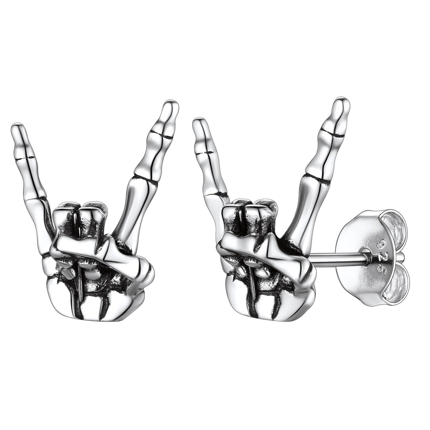 Rock & Roll Gesture Skeleton Stud Earrings