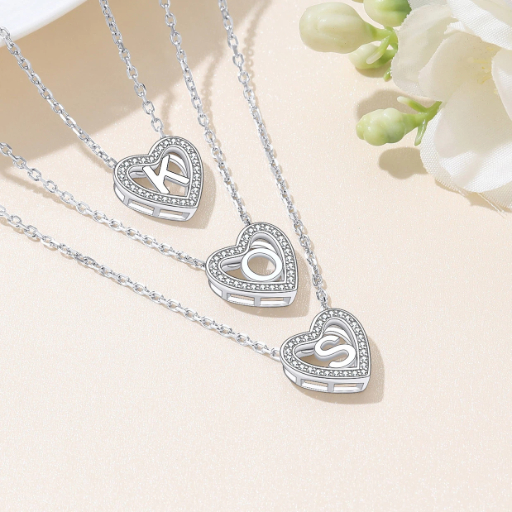 Sterling Silver Heart Initial Pendant Necklace for Her