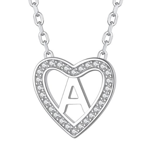 Sterling Silver Heart Initial Pendant Necklace for Her