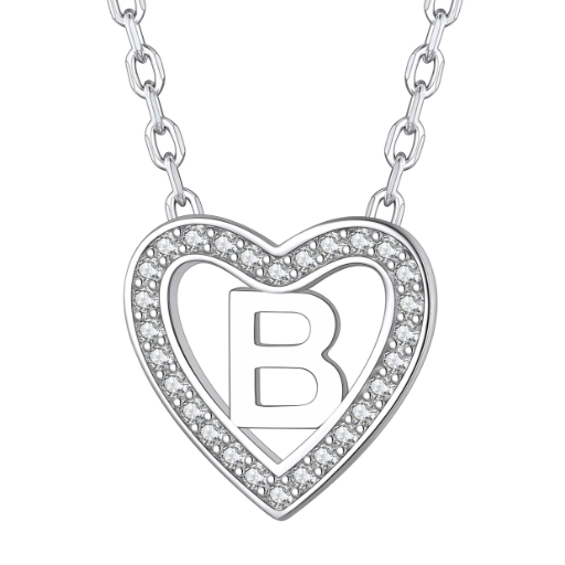 Sterling Silver Heart Initial Pendant Necklace for Her