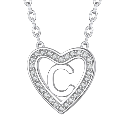Sterling Silver Heart Initial Pendant Necklace for Her