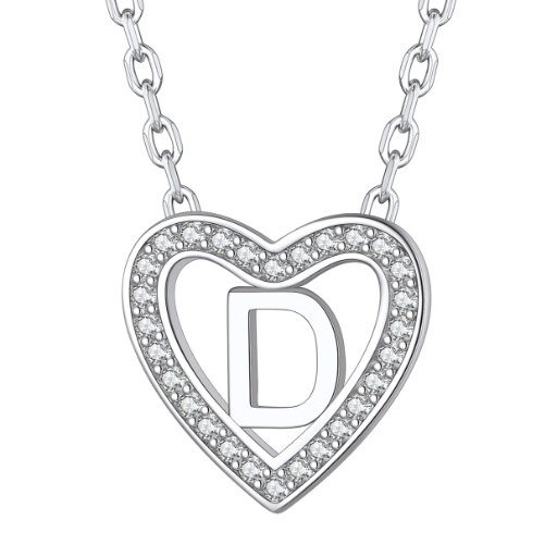 Sterling Silver Heart Initial Pendant Necklace for Her
