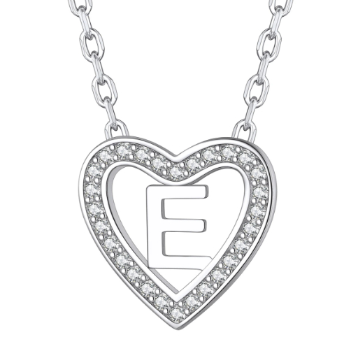 Sterling Silver Heart Initial Pendant Necklace for Her