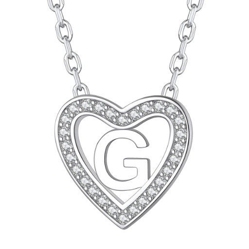 Sterling Silver Heart Initial Pendant Necklace for Her
