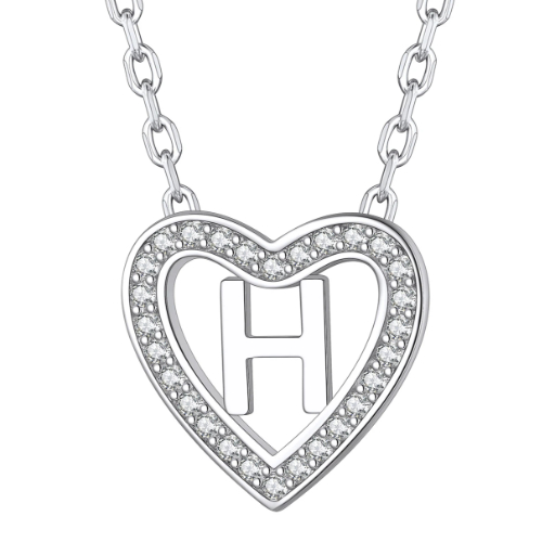 Sterling Silver Heart Initial Pendant Necklace for Her