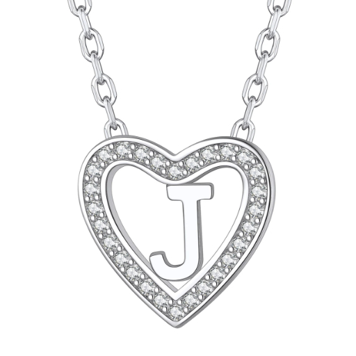 Sterling Silver Heart Initial Pendant Necklace for Her