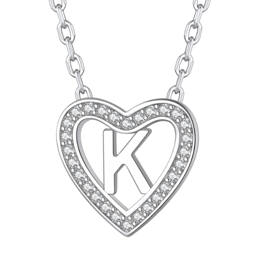 Sterling Silver Heart Initial Pendant Necklace for Her