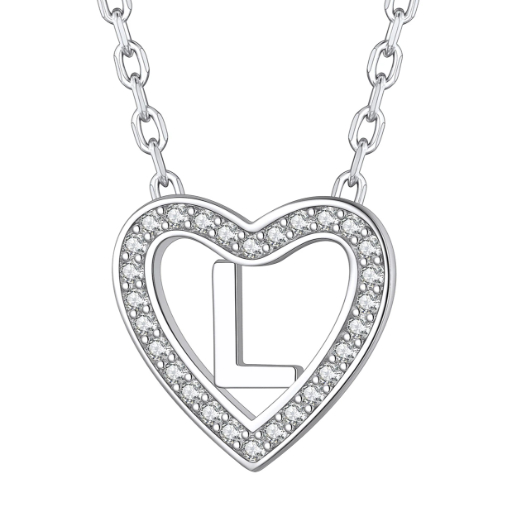 Sterling Silver Heart Initial Pendant Necklace for Her