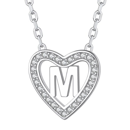 Sterling Silver Heart Initial Pendant Necklace for Her