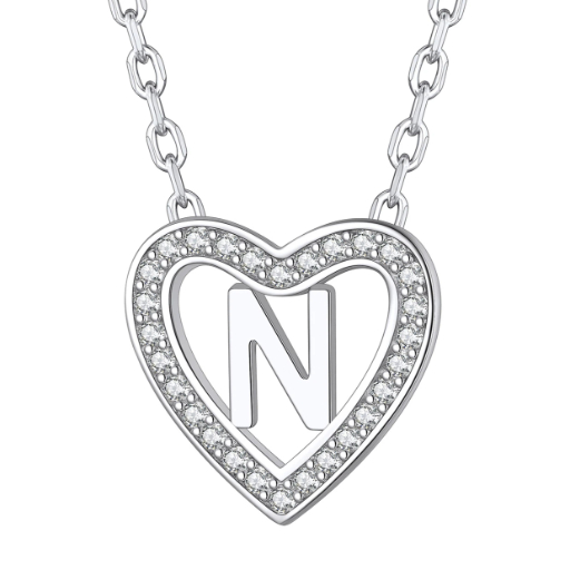 Sterling Silver Heart Initial Pendant Necklace for Her