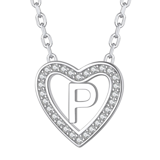 Sterling Silver Heart Initial Pendant Necklace for Her