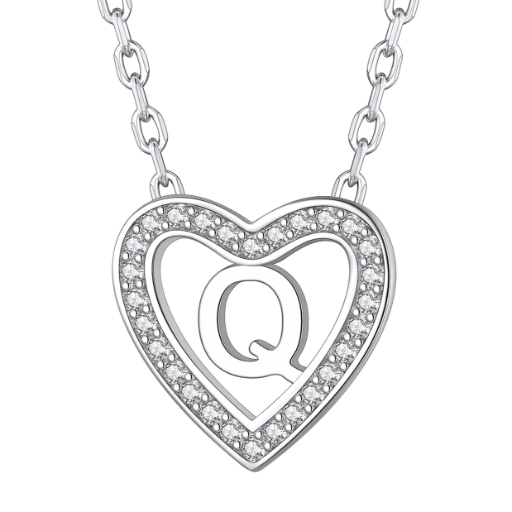 Sterling Silver Heart Initial Pendant Necklace for Her