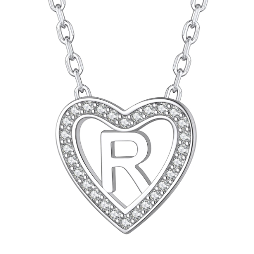 Sterling Silver Heart Initial Pendant Necklace for Her