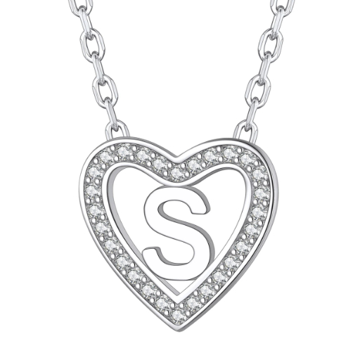 Sterling Silver Heart Initial Pendant Necklace for Her
