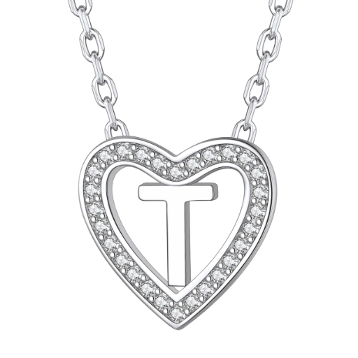Sterling Silver Heart Initial Pendant Necklace for Her