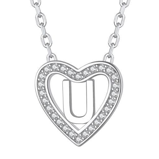 Sterling Silver Heart Initial Pendant Necklace for Her