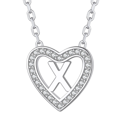Sterling Silver Heart Initial Pendant Necklace for Her