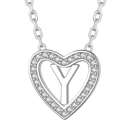 Sterling Silver Heart Initial Pendant Necklace for Her