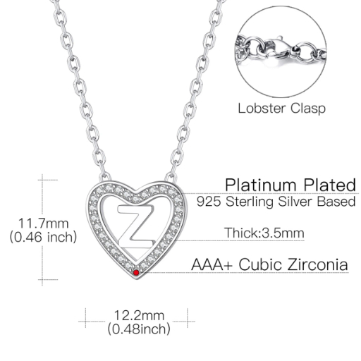Sterling Silver Heart Initial Pendant Necklace for Her