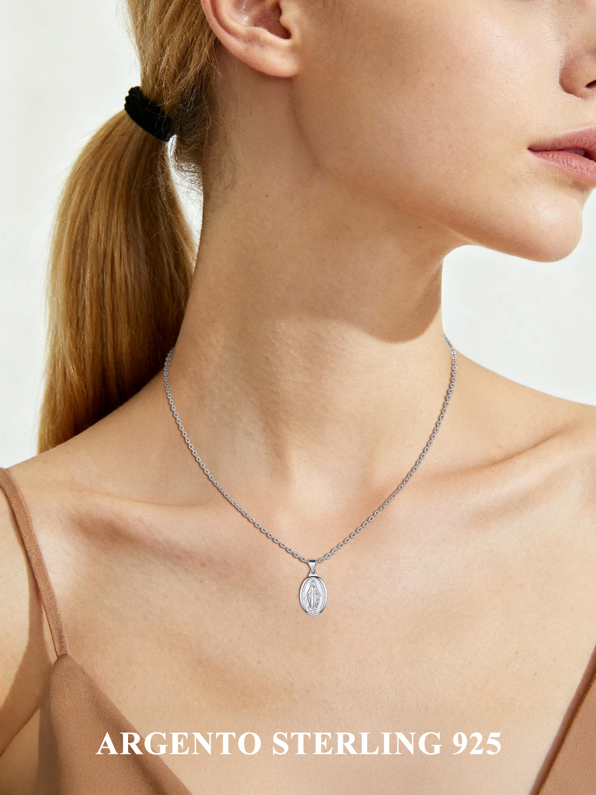 Catholic Religious Christian Virgin Mary Oval Pendant Necklace for Women