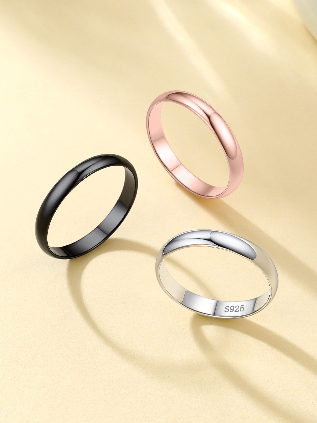 Plain Dome High Polished Wedding Band Rings in different colors
