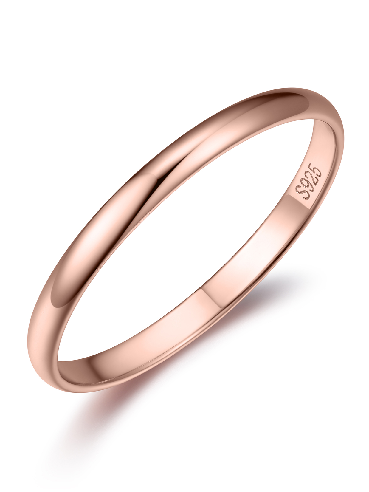 Rose Gold Plain Dome High Polished Wedding Band Rings