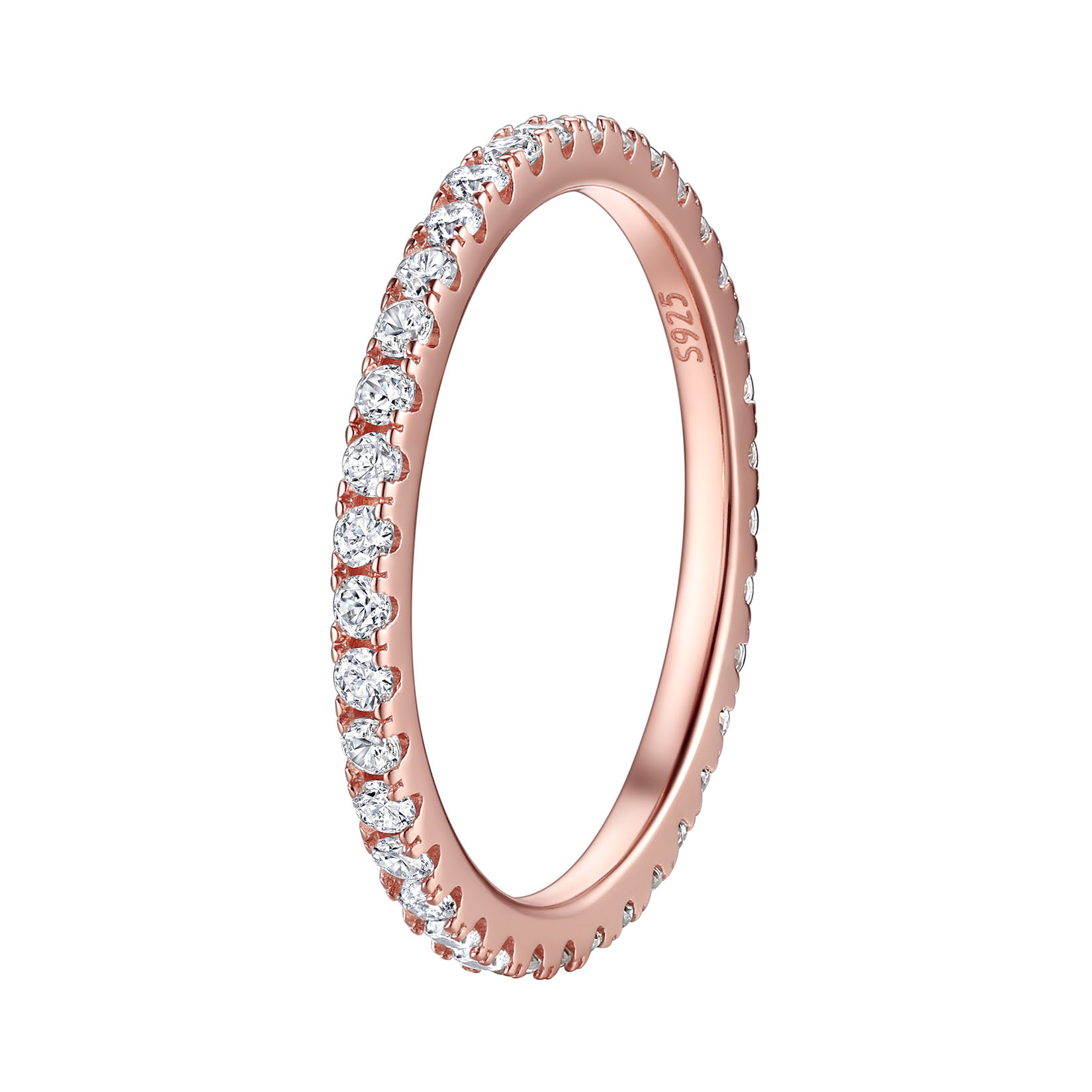 Rose Gold Cubic Zirconia Stackable Engagement Eternity Wedding Band Ring