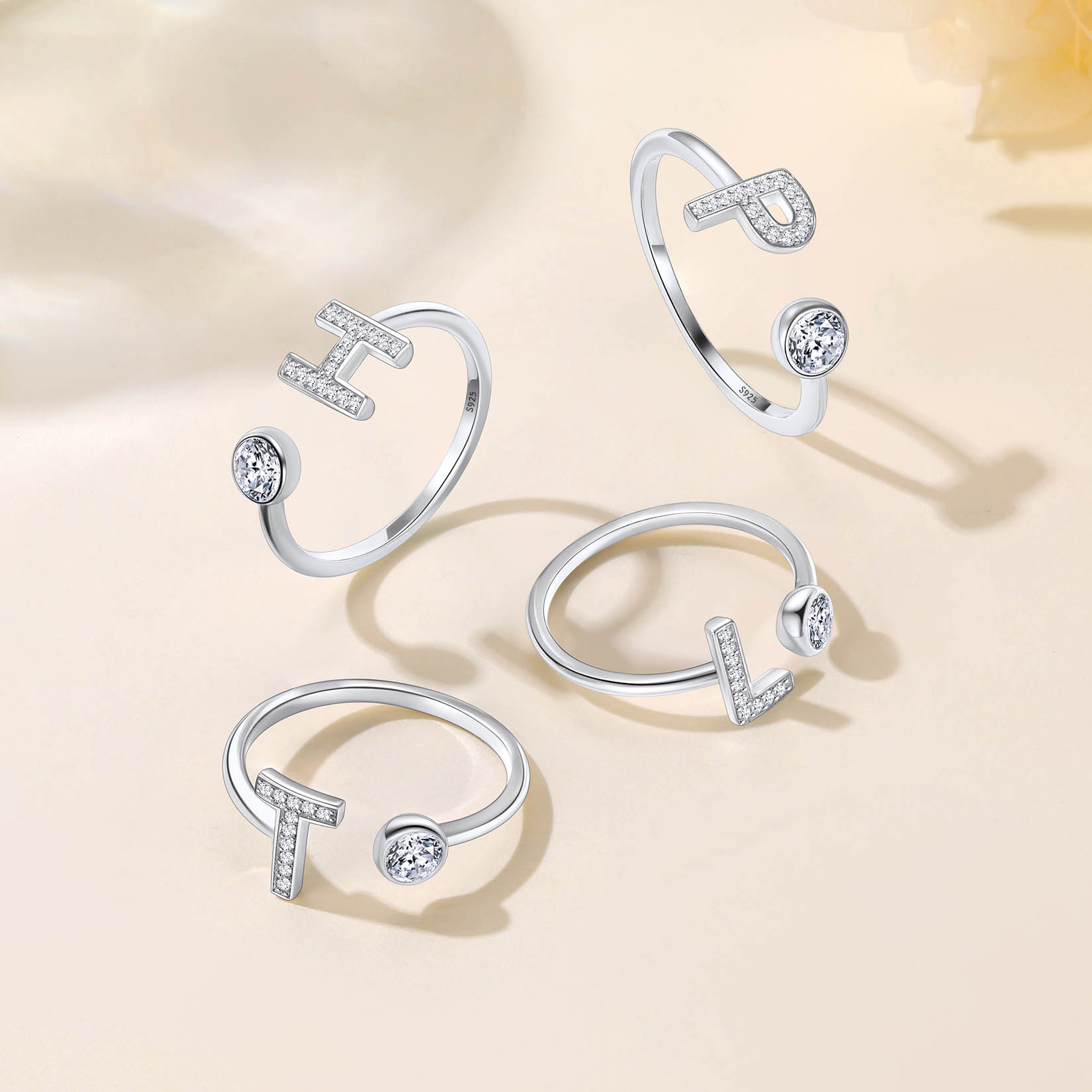 Cubic Zirconia Initial Statement Open Ring for Women, Ladies, Couples, girlfriend, wife  in Different Letter