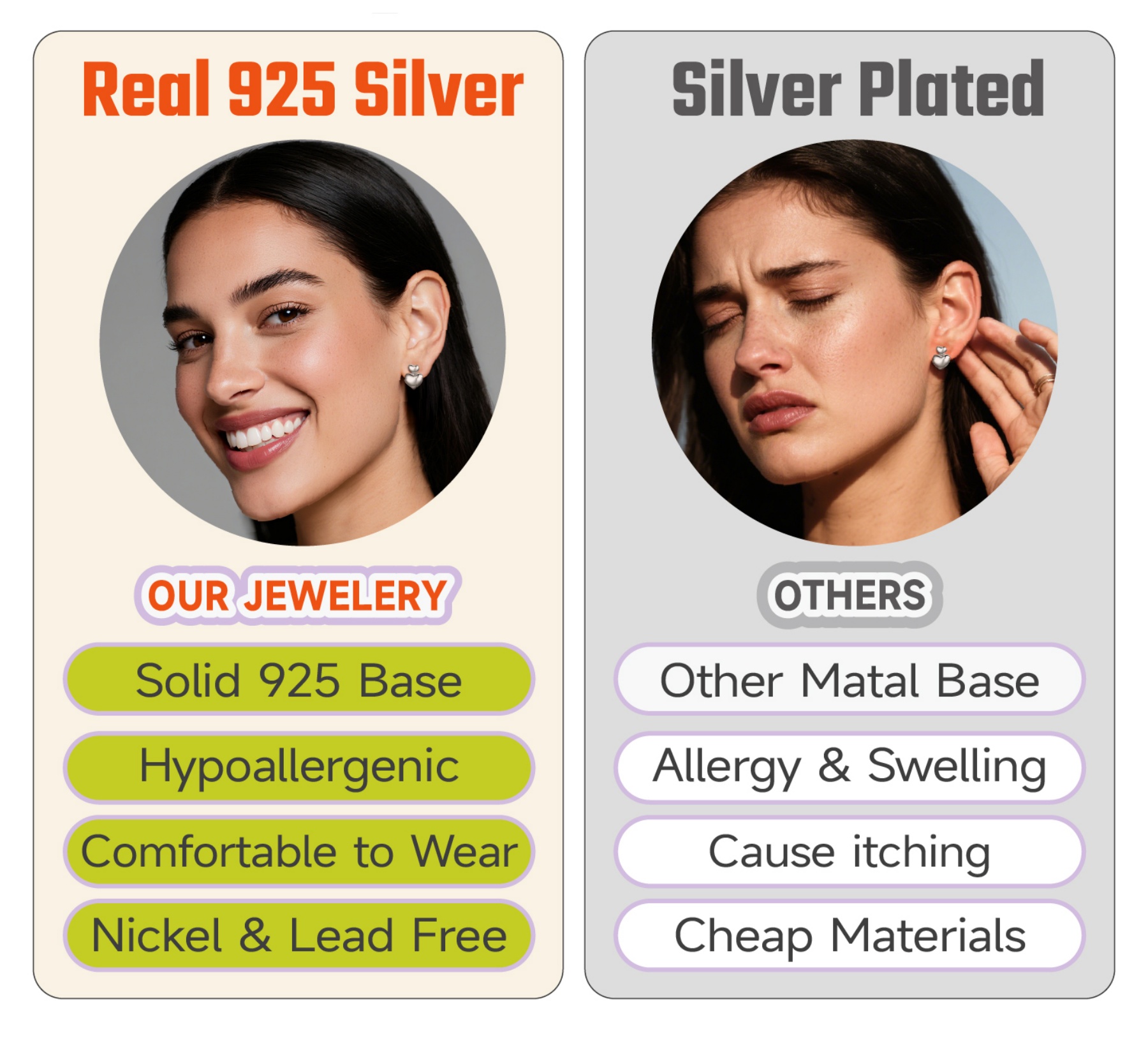 What makes ChicSilver Sterling Silver Two Heart Puffy Dangle Studs Earrings different from other products？