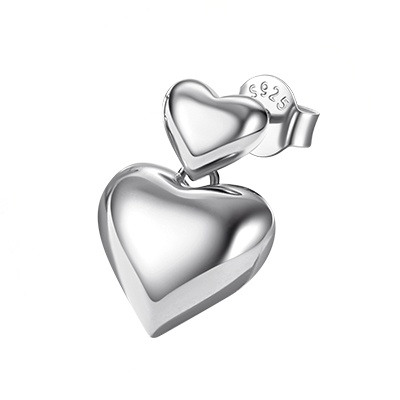 Two silver Heart Puffy Dangle Studs Earrings