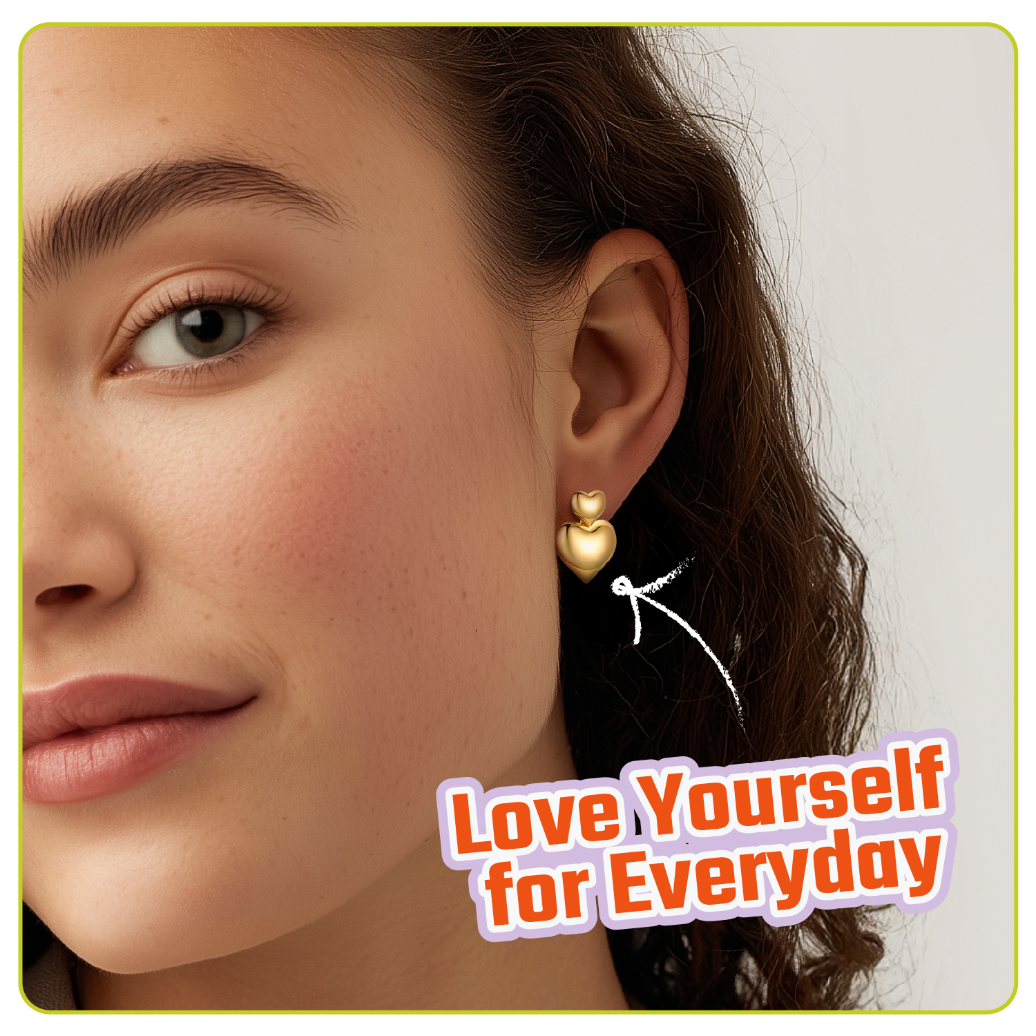 Two Gold Heart Puffy Dangle Studs Earrings for Women, Ladies, Mother, Friends