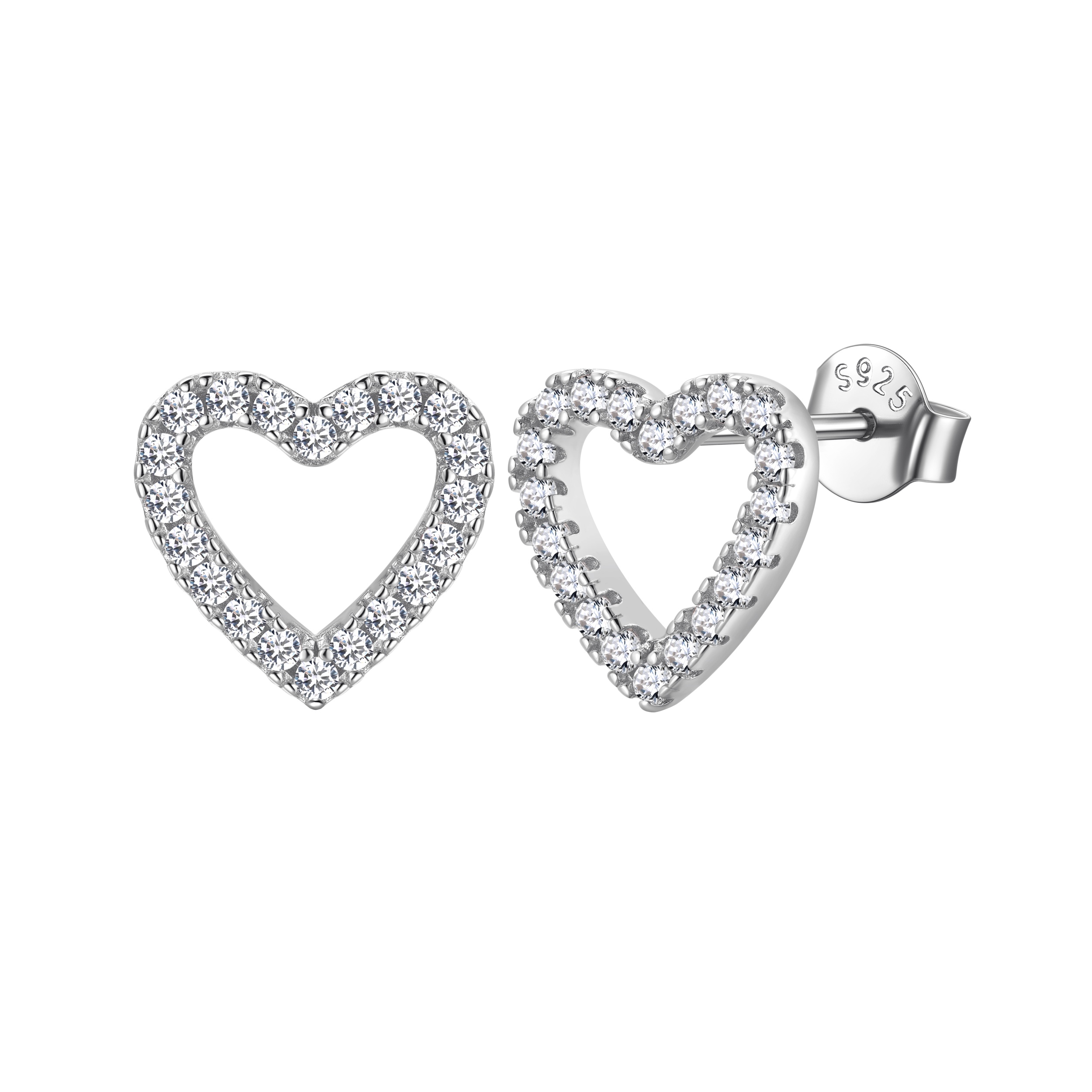 Hypoallergenic Hollow Heart Cubic Zirconia Stud Earrings