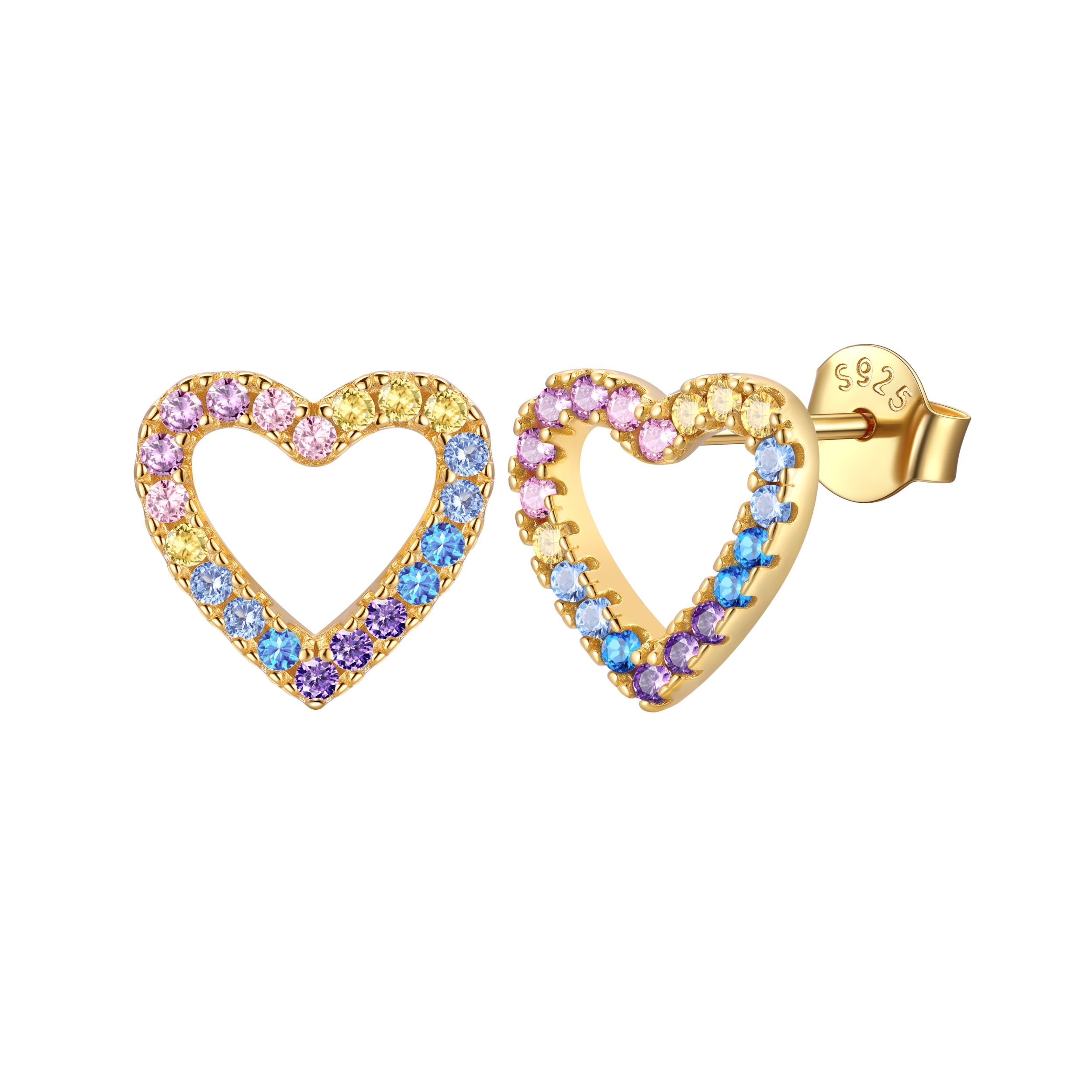 Hypoallergenic Hollow Heart Cubic Zirconia Stud Earrings