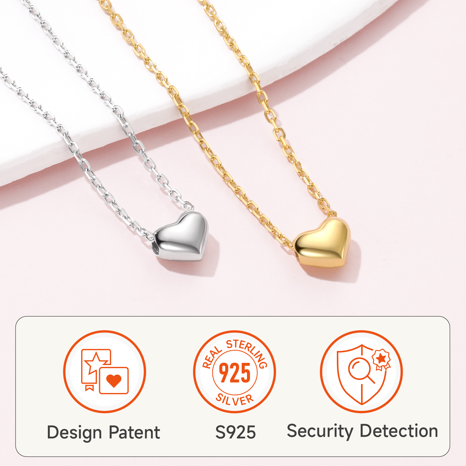 ChicSilver Sterling Silver Tiny Dainty Puff Heart Pendant Necklace in Different Colors