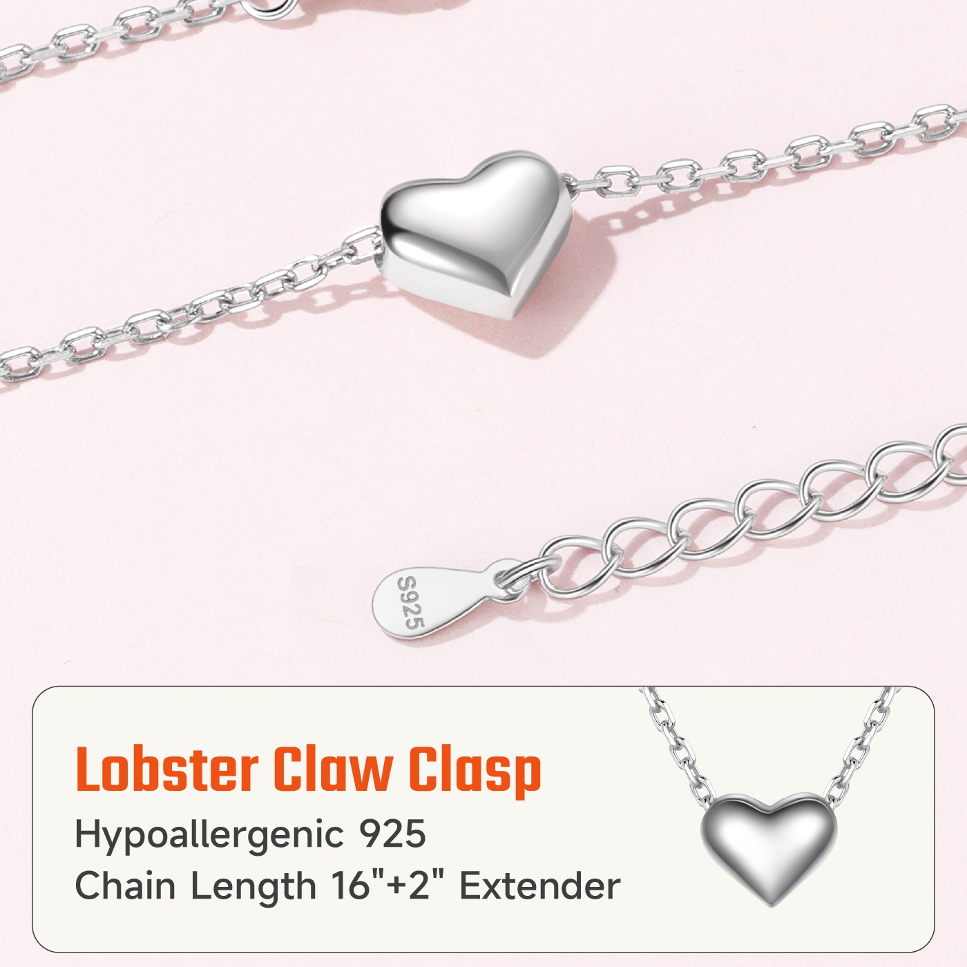 ChicSilver Sterling Silver Tiny Dainty Puff Heart Pendant Necklace Details: Dimensions, Hypoallergenic, Lobster-Claw-Clasps