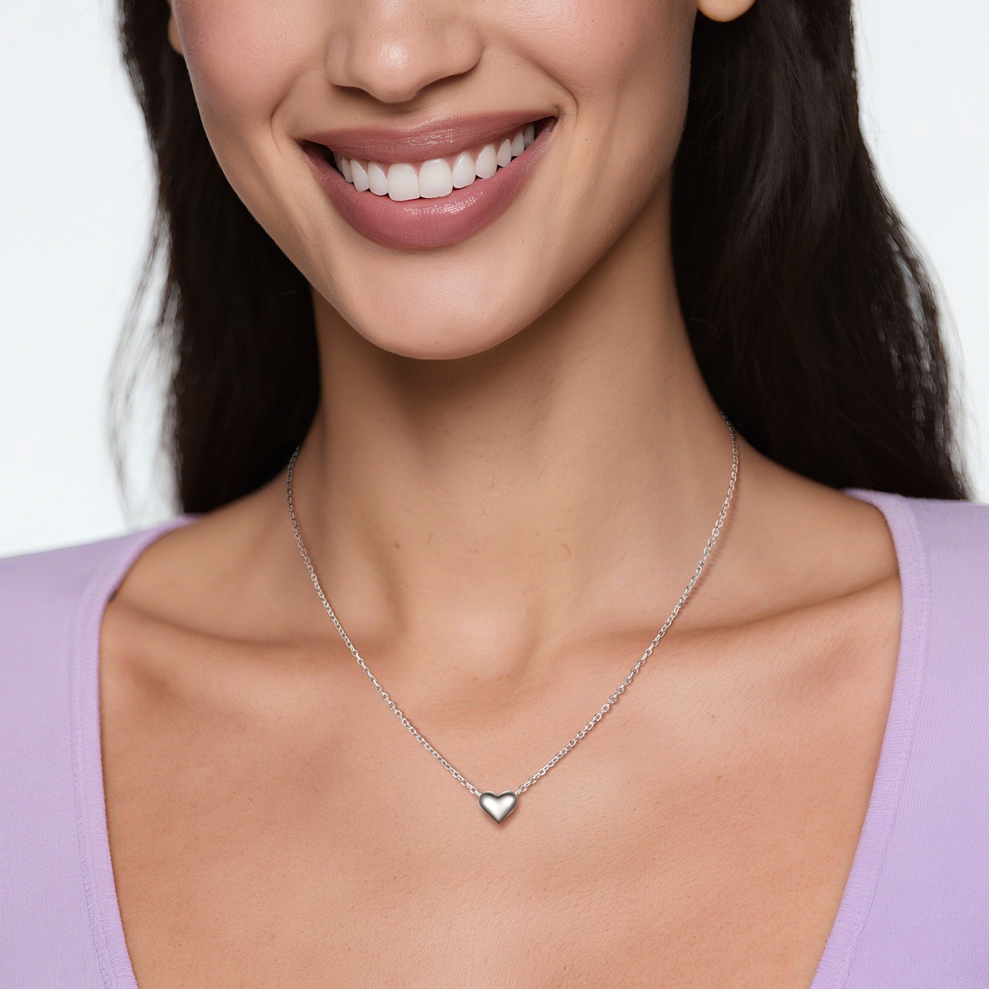 Tiny Dainty Puff Heart Pendant Silver Necklace for yourself，Women, Ladies, Mother, Friends, girlfriend