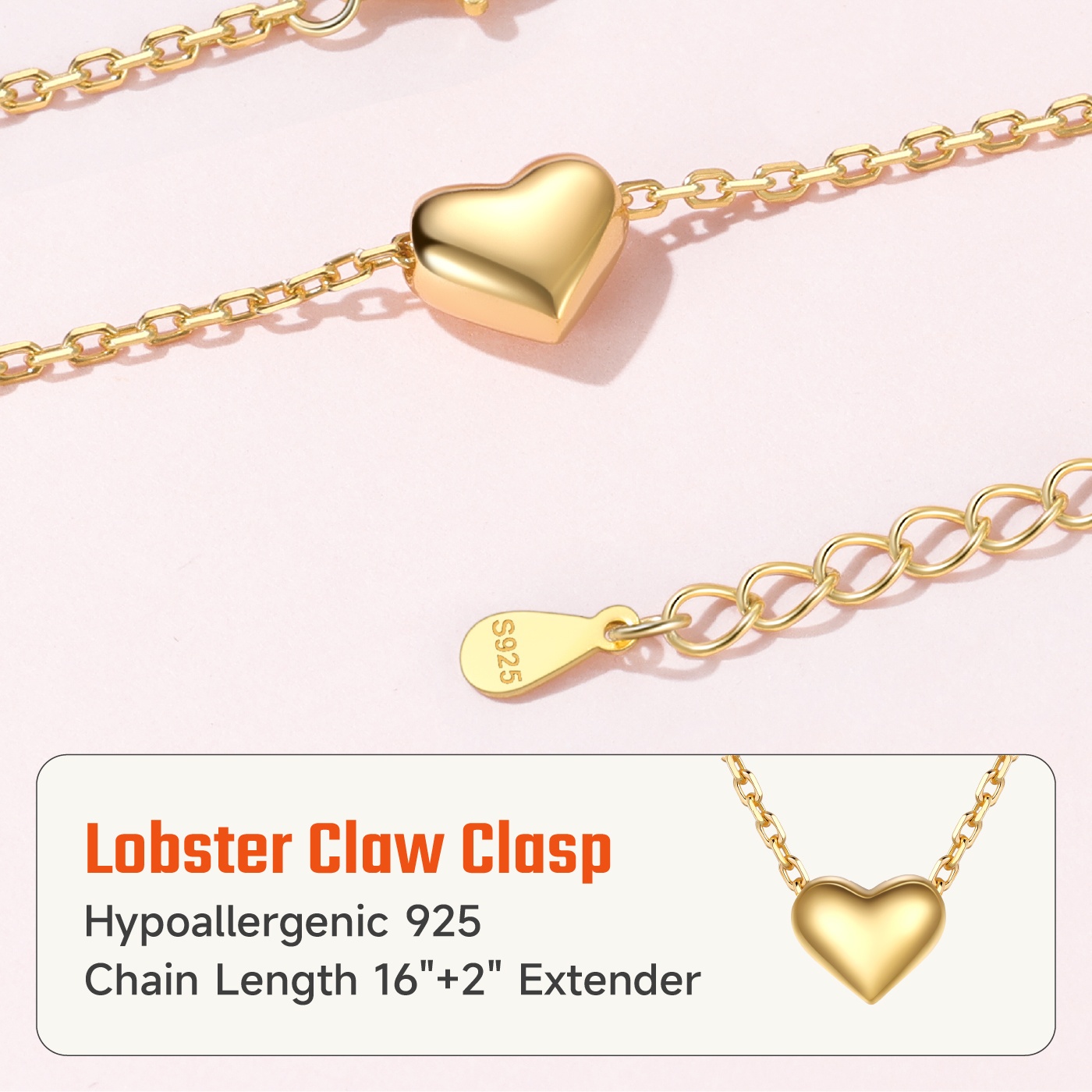 ChicSilver Sterling Silver Tiny Dainty Puff Heart Pendant Necklace Details: Dimensions, Hypoallergenic, Lobster-Claw-Clasps