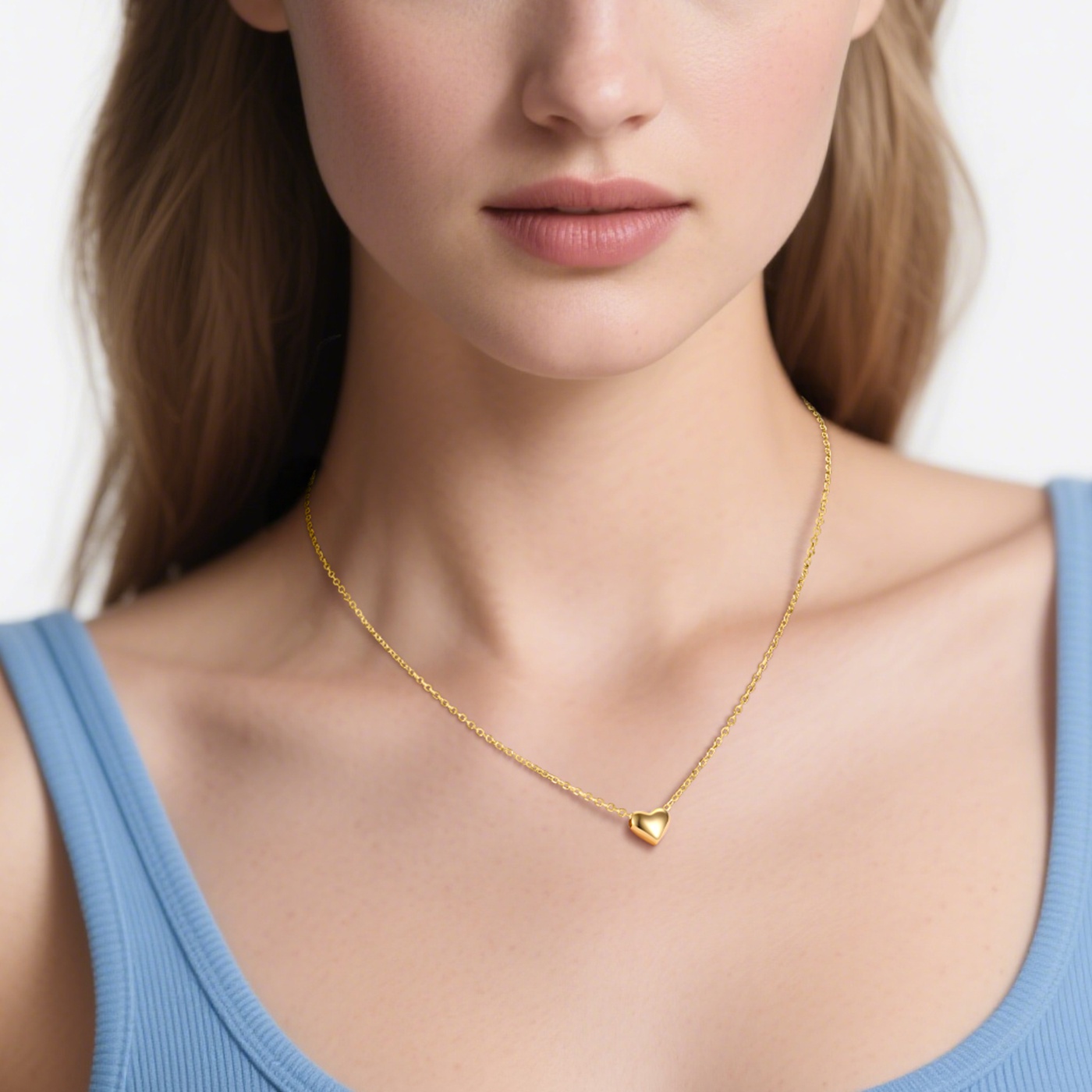 Tiny Dainty Puff Heart Pendant Gold Necklace for Women, Ladies, Mom, girlfriend, wife