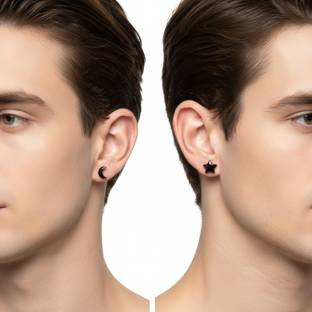 Moon and Star Stud Earrings for Men