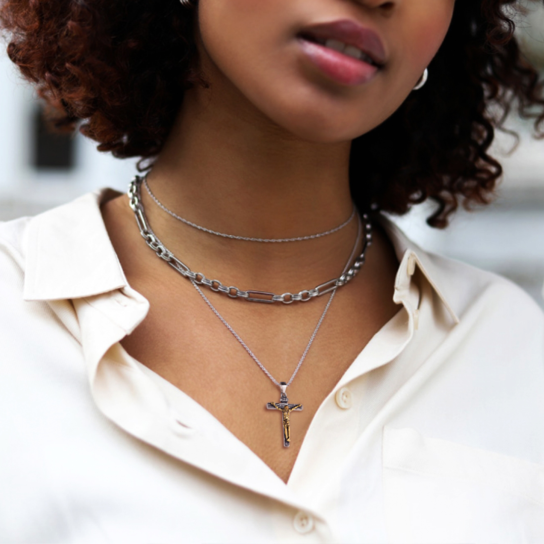 Jesus Christ Crucifix Cross Pendant Necklace for Women, Ladies, Christian