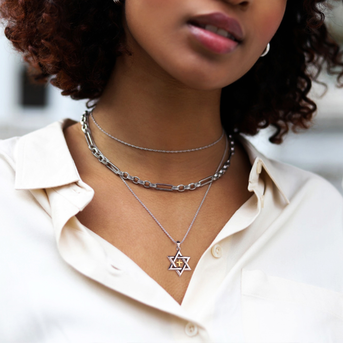 Cross Star of David Pendant Necklace for Women, Ladies, Couples, girlfriend, wife
