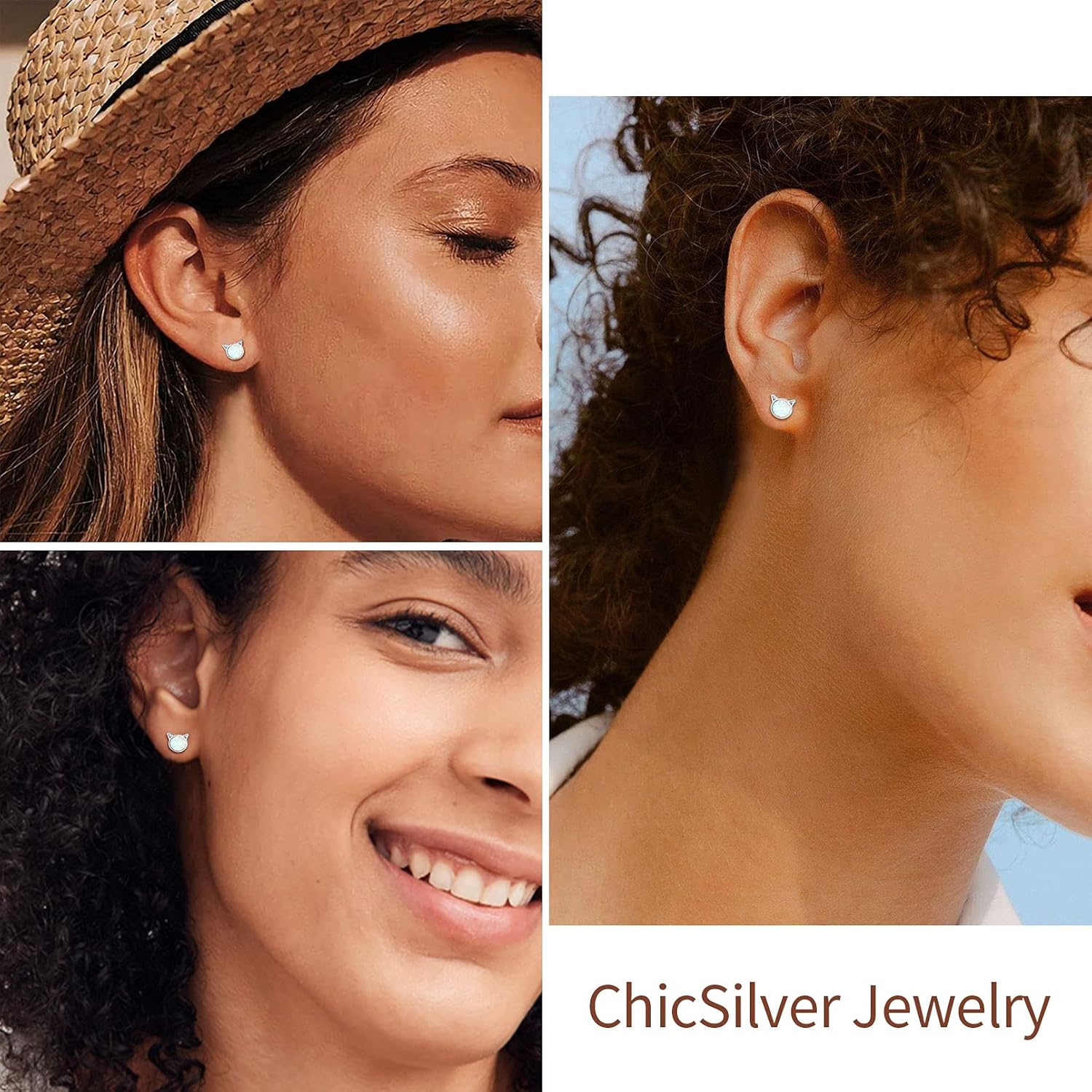 Opal Cat Stone Stud Earrings for Women