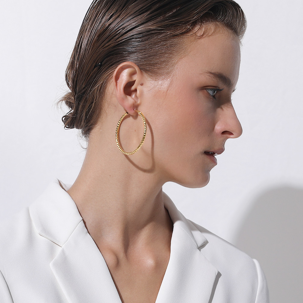 Hypoallergenic Diamond Gold plated Cut Hoop Earrings for Women, Ladies, Mother, Friends, Couples, girlfriend