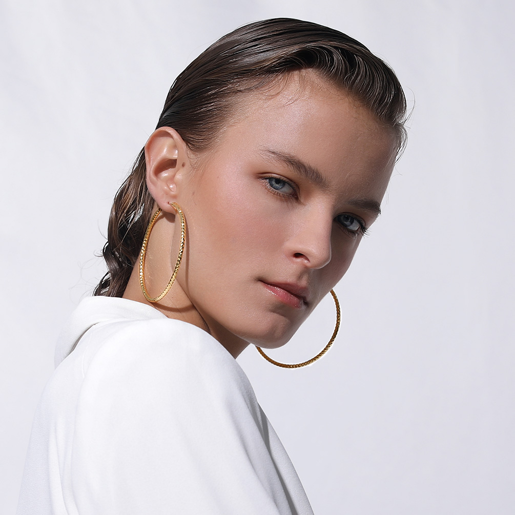 Hypoallergenic Diamond Gold plated Cut Hoop Earrings for Women, Ladies, Mother, Friends, Couples, girlfriend