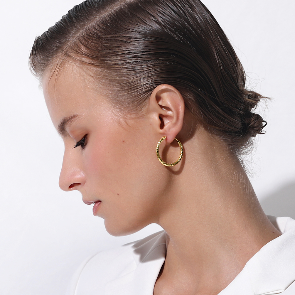 Hypoallergenic Diamond Gold plated Cut Hoop Earrings for Women, Ladies, Mother, Friends, Couples, girlfriend