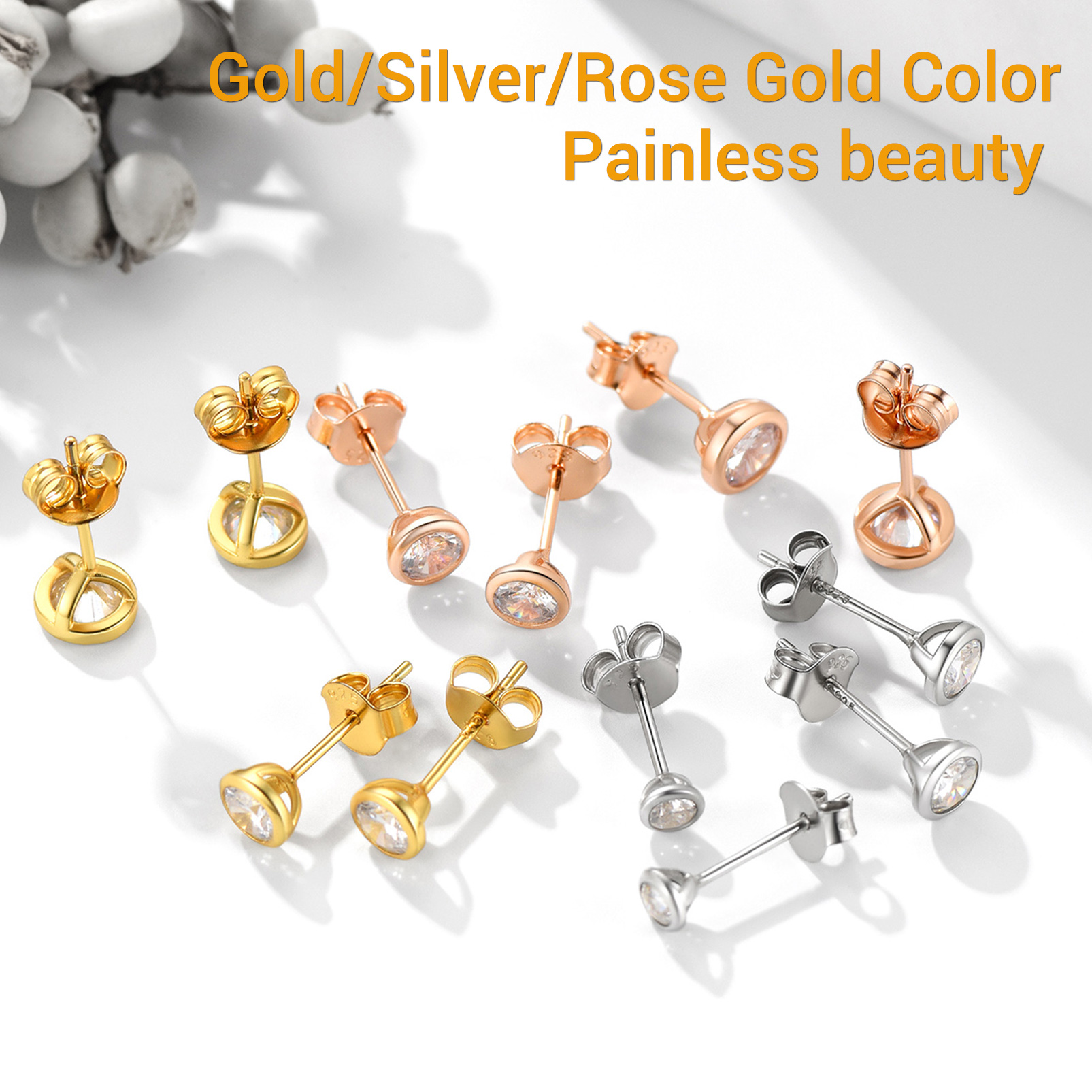 3PCS Minimalist Sparkling Cubic Zirconia Stud Earrings Set in Different Colors
