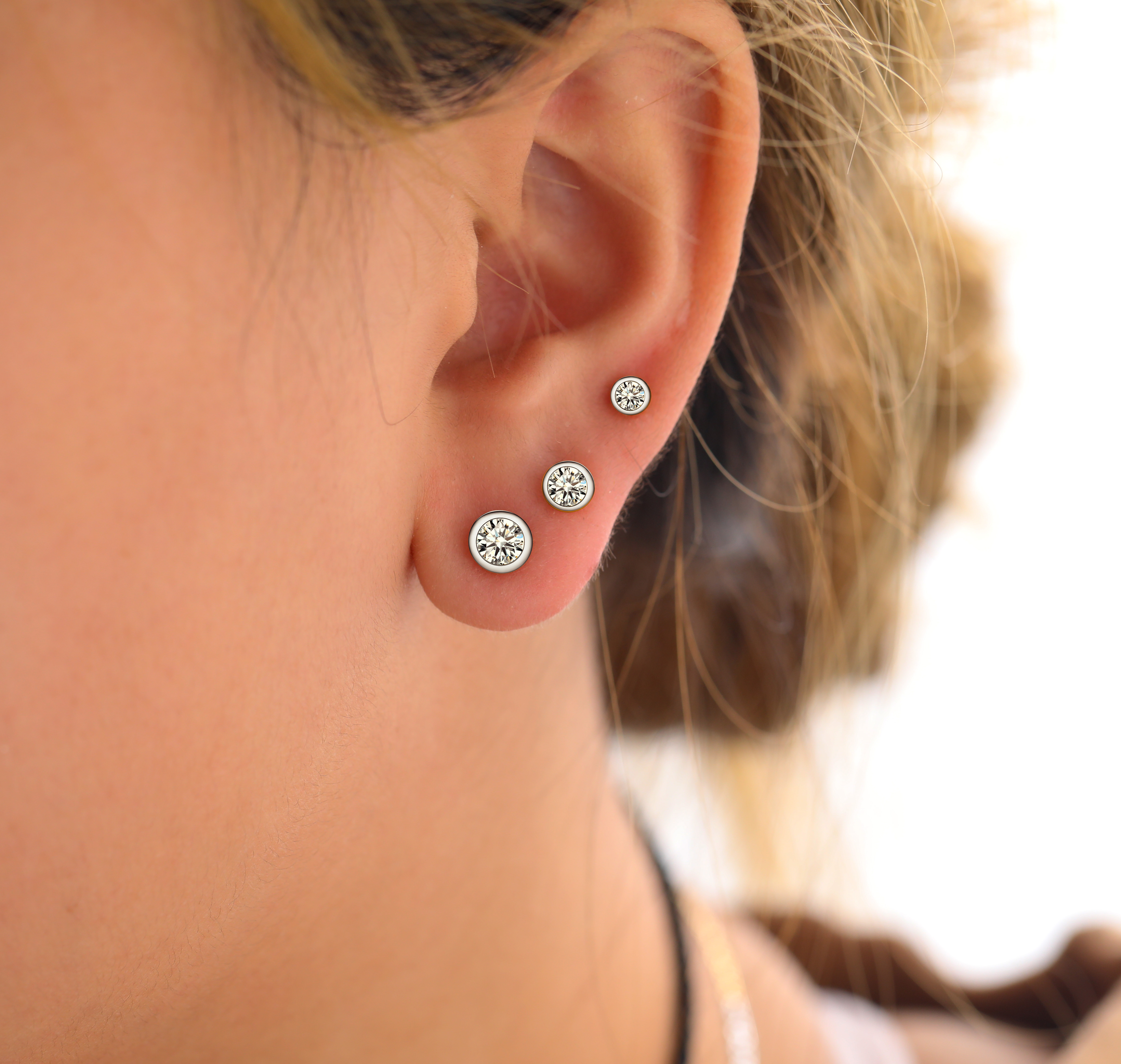 3PCS Silver Minimalist Sparkling Cubic Zirconia Stud Earrings Set for Women, Ladies, Mother, Friends, girlfriend